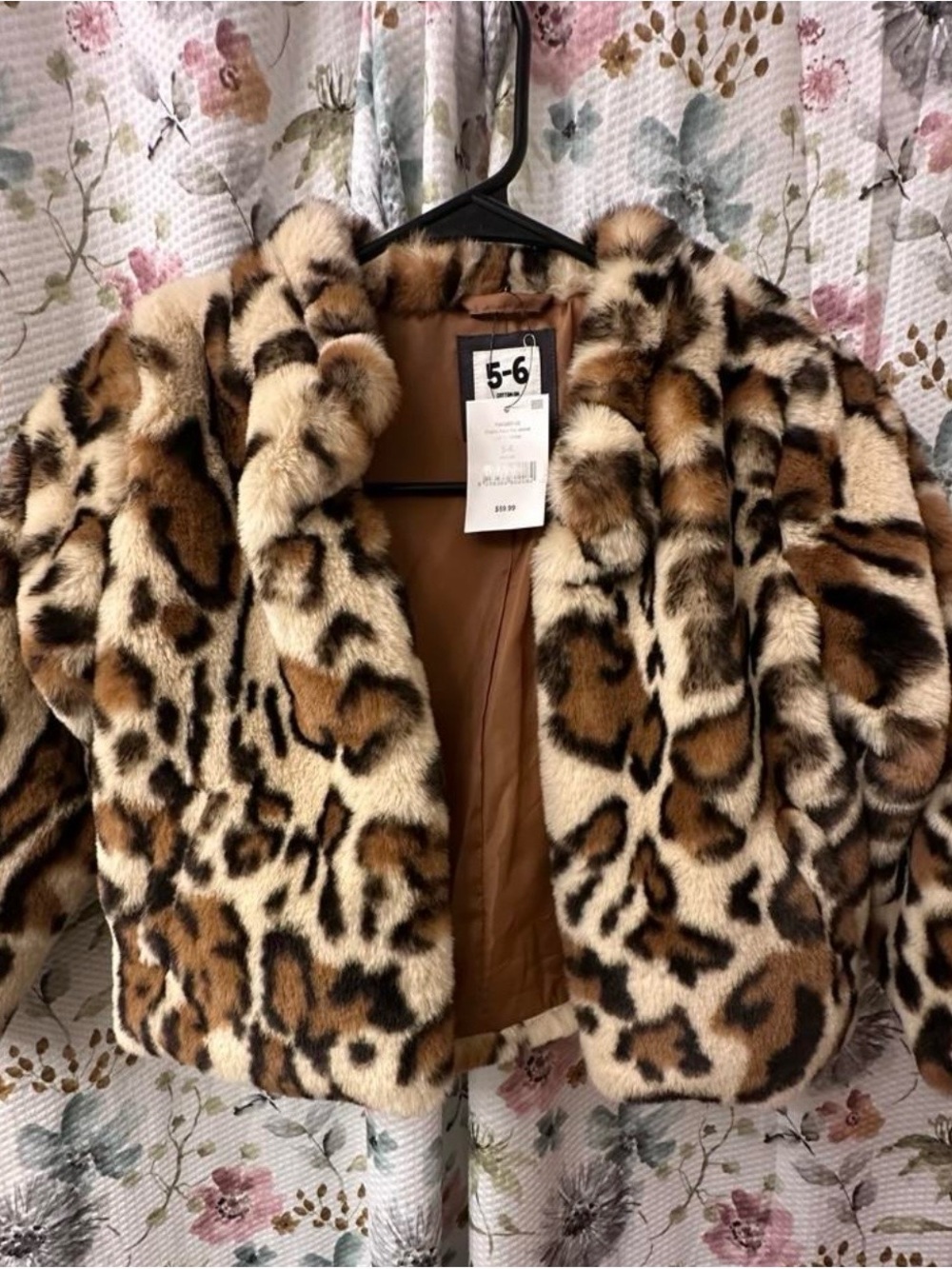 Cotton On Kids Leopard Print Faux Fur Coat - Brown/Black/Cream